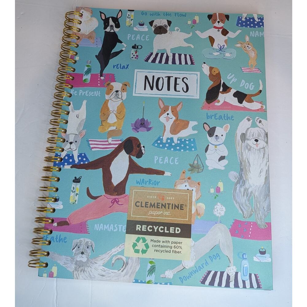 Clementine Dog Yoga Pose Lined Spiral Journal Notebook Recycled Fiber